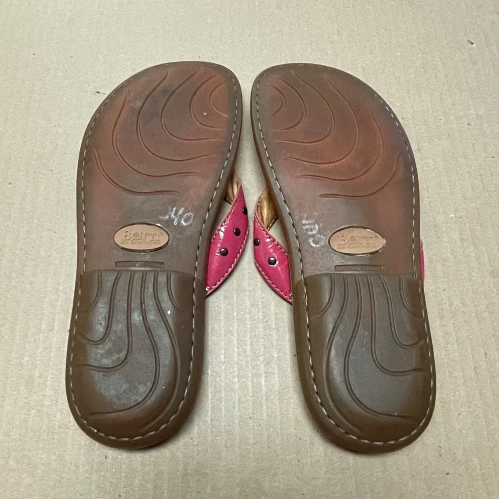 Børn Sz 8/ 38.5 Freesia Pink Leather Flat Thong Stud Comfort Sandal Flip Flops
